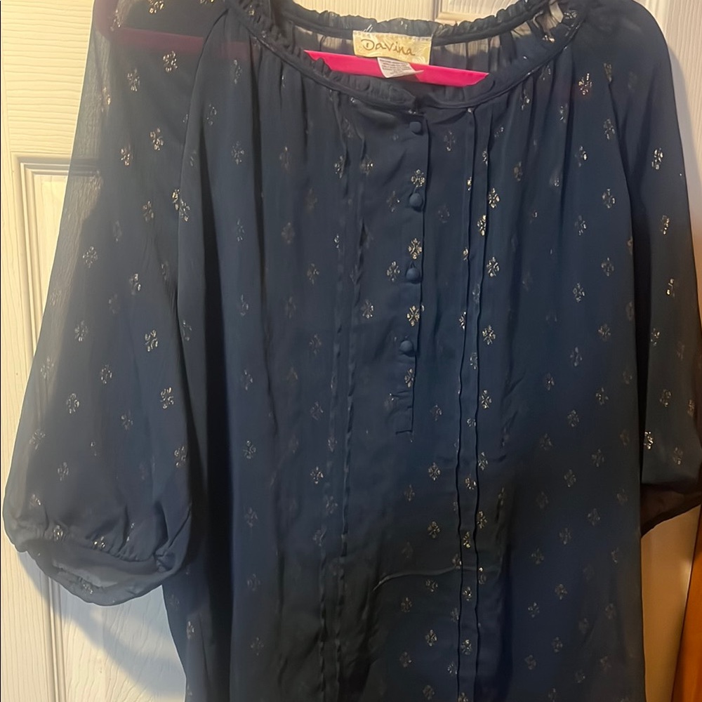 Navy Blue sheer Blouse with navy tank